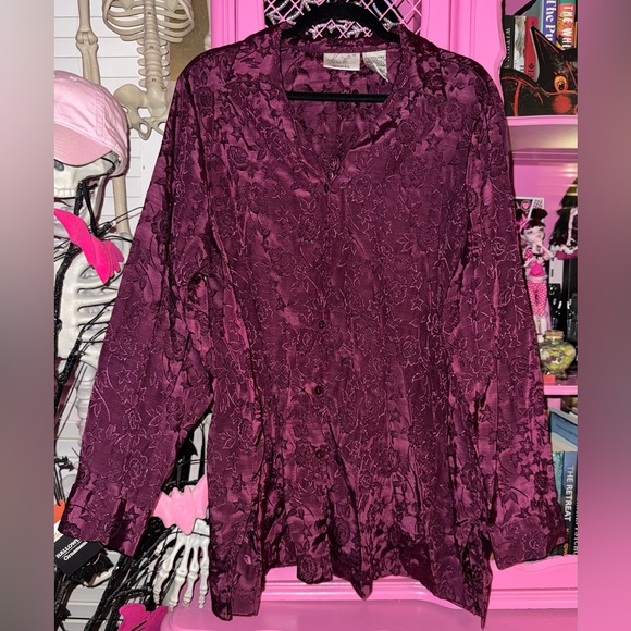 VTG Kathie Lee Burgundy Button Up Blouse 22/24 - Picture 1 of 5
